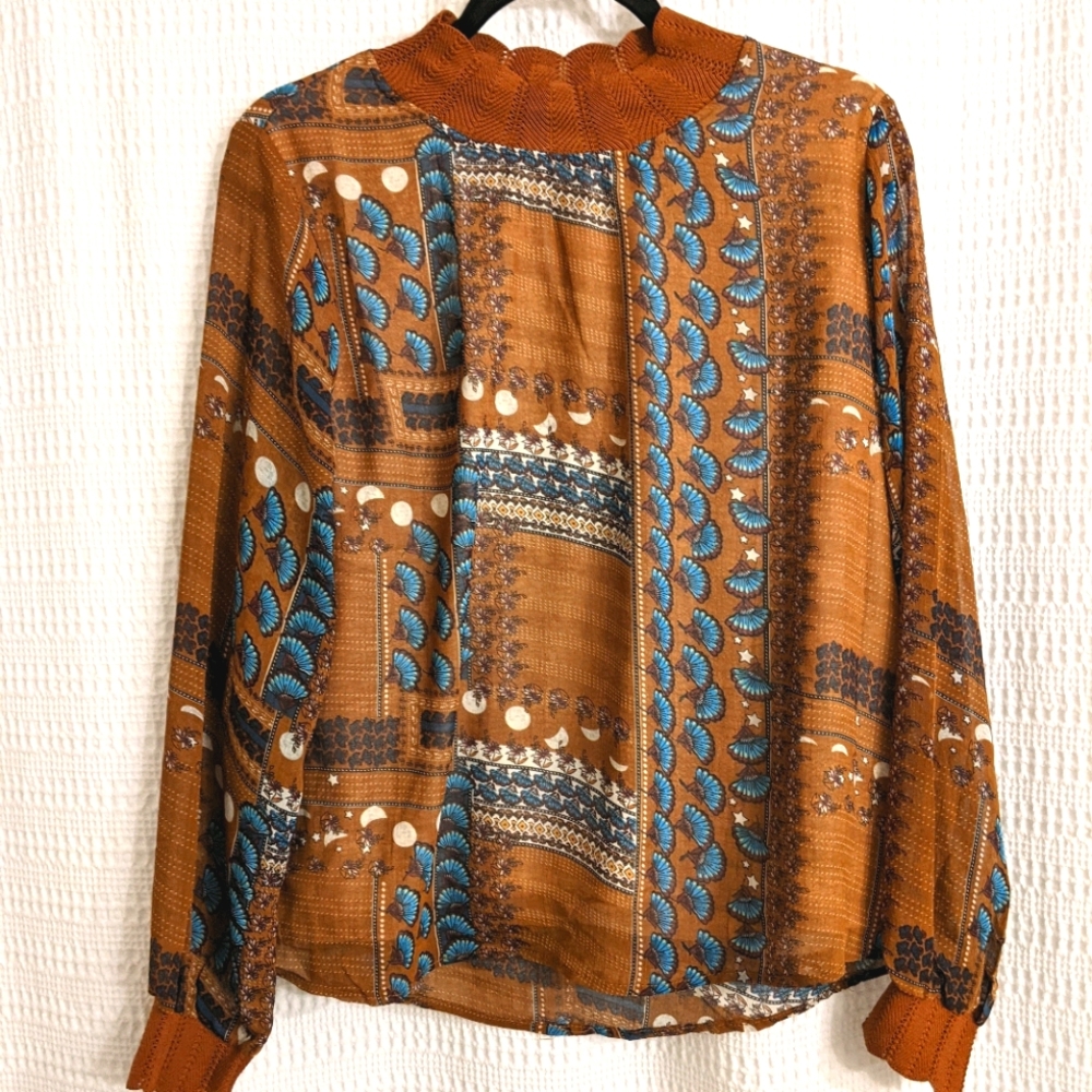 Molly Bracken Moon Phase Woven Blouse Size Large